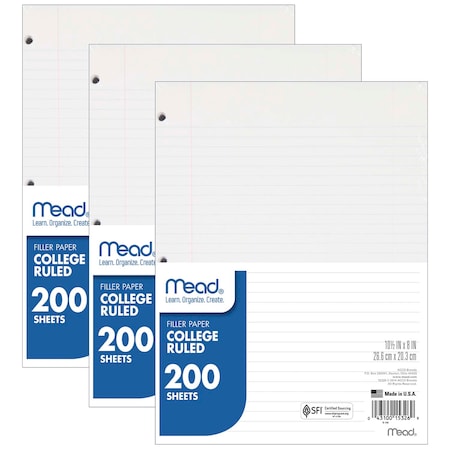 Mead College Ruled Notebook Filler Paper, PK600 15326